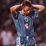 Gareth Southgate az elhibázott tizenegyes után (Euro '96)